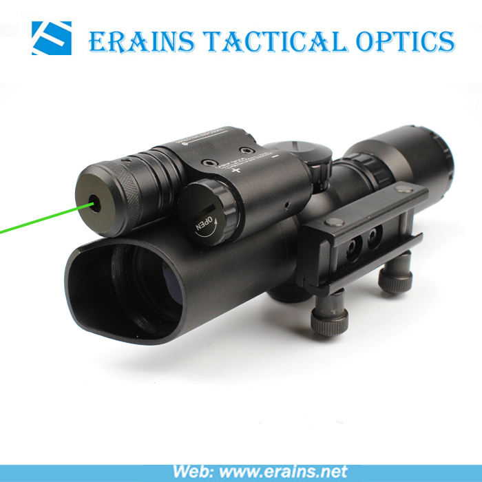 Compact 1.5-5X32 Rifle Scope Red Green Mil-DOT Reticle with Attached Green Laser Sight